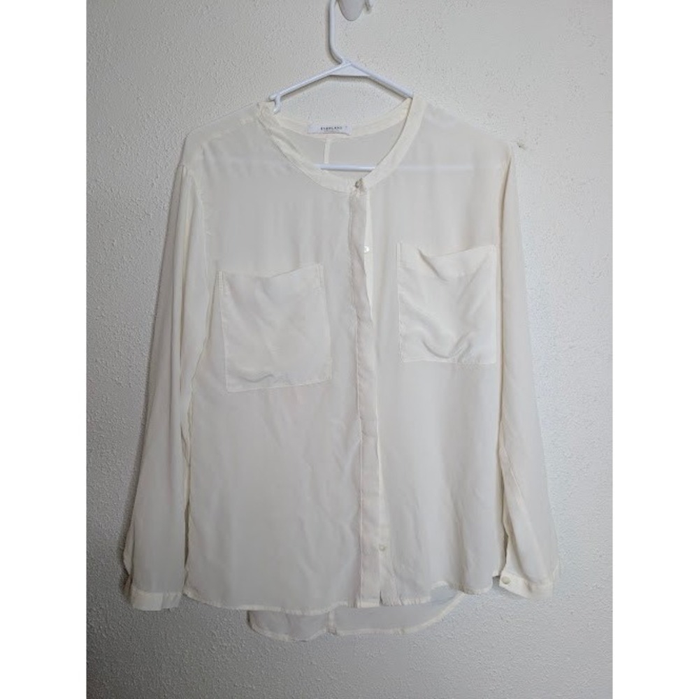 Everlane Womens 100% Silk Button Down Shirt Ivory Long Sleeve Blouse Minimalist
